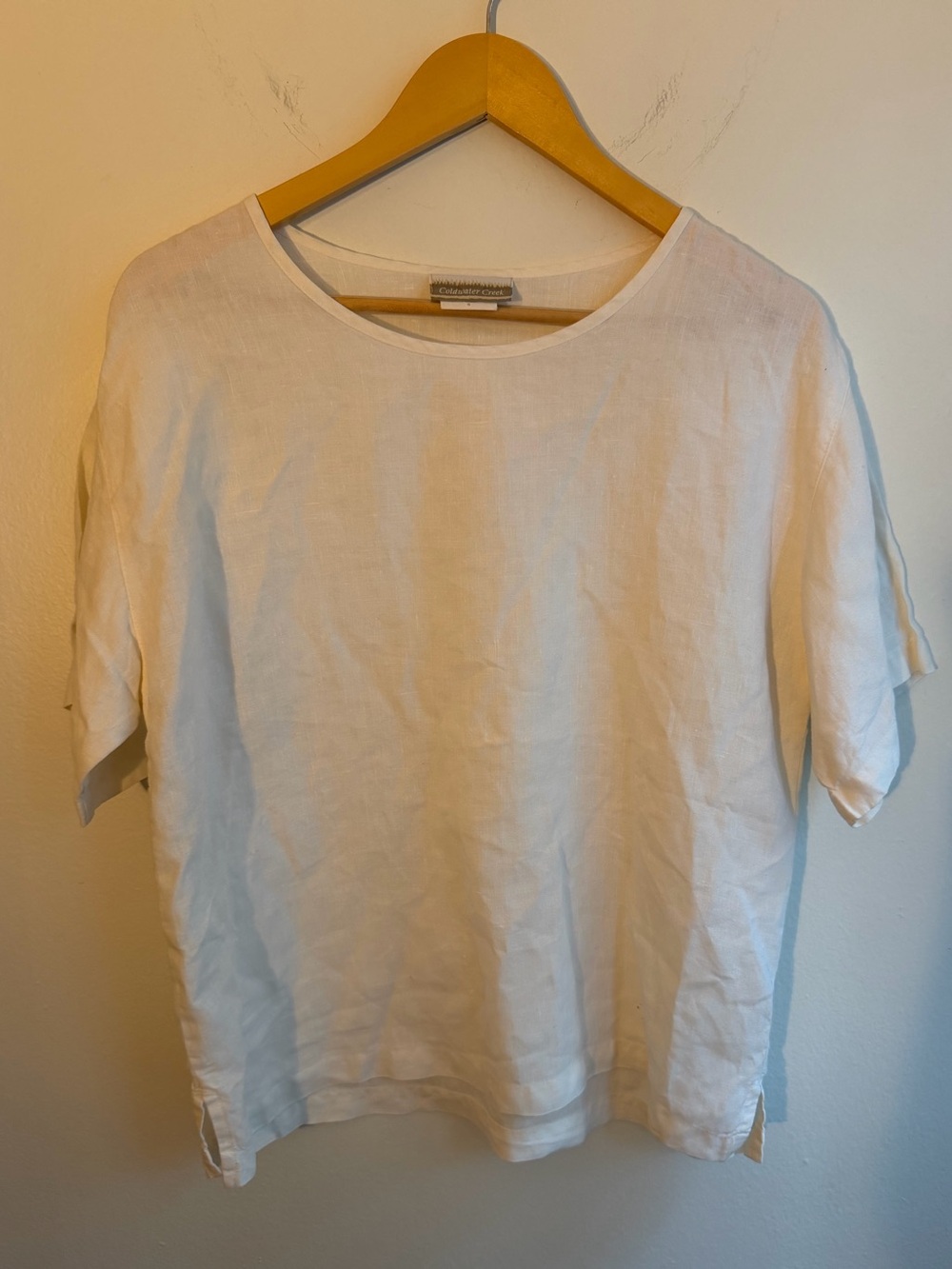 Vintage 100% Linen Short-Sleeve Top in White